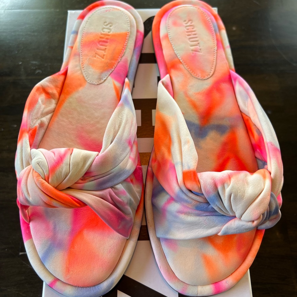 SCHUTZ Pink and Orange Knotted Slippers